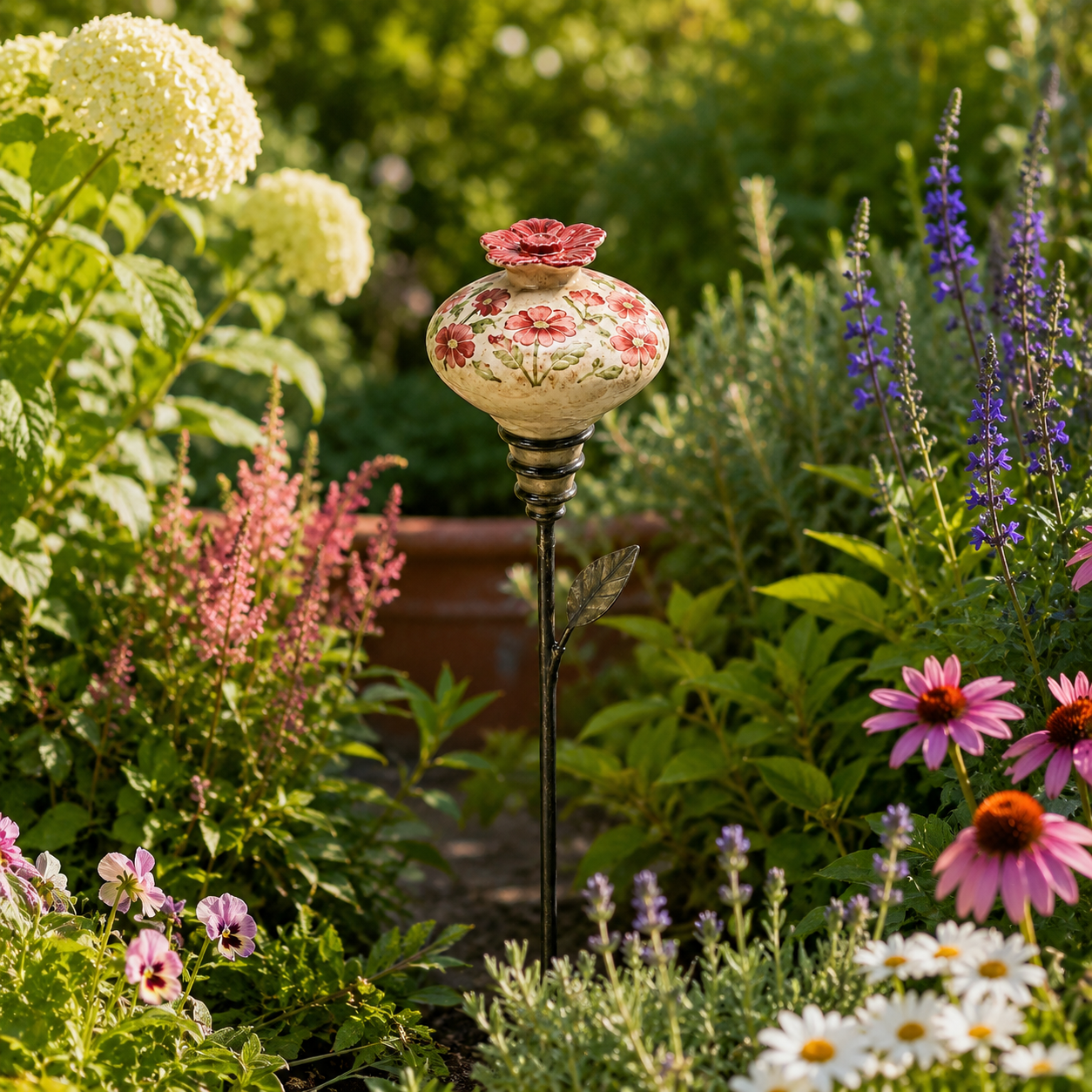 Keramische Bloem Kolibrievoeder – Romantische Tuinsfeer Met Een Vintage Touch!
