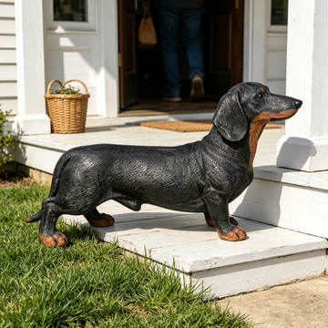 Lifelike 26" Black and Tan Dachshund Garden Statue – Hand-Painted Resin Wiener Dog Figurine, Weatherproof Indoor/Outdoor Pet Sculpture for Patio, Yard, Deck & Living Room, Perfect Dog Lover Gift