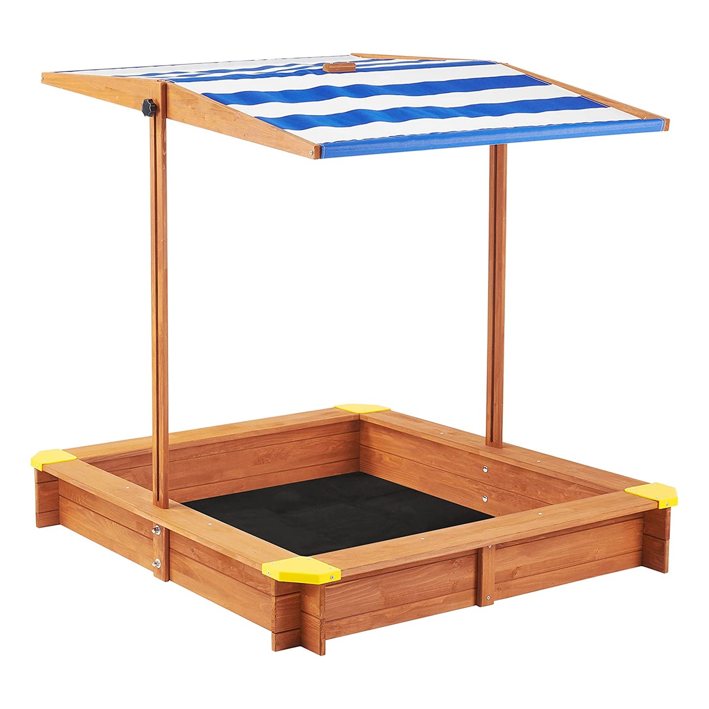 Kids Wooden Sandbox with Adjustable Canopy, 46" Large Outdoor Cedar Sandpit for Backyard Play