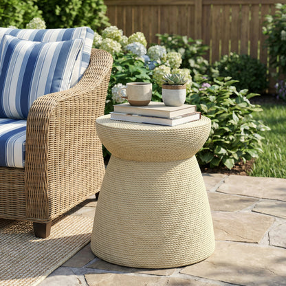 16.73'H  Simulated Rattan MGO Side Table – Indoor & Outdoor Sculptural End Table for Living Room, Patio & Balcony Decor,Natural Wood