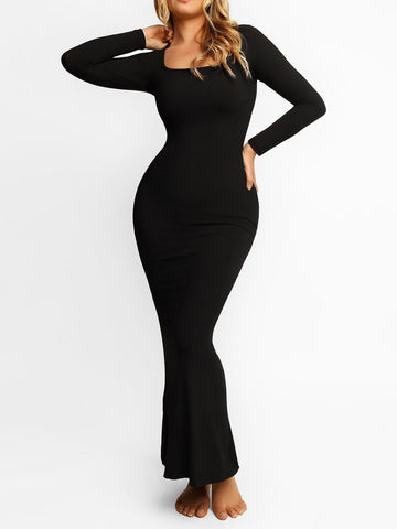 Built-In Shapewear Long Sleeve Maxi Lounge Dress