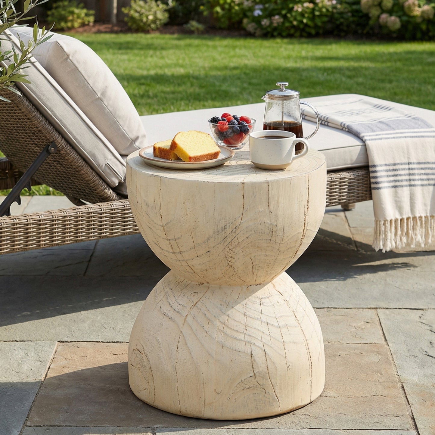 16.54" H Realistic Wood Vibe MGO Side Table – Sculptural End Table for Indoor & Outdoor Patio Decor (Natural Wood)