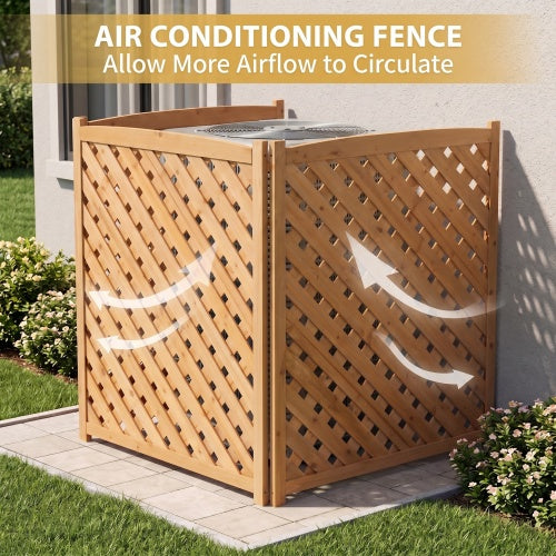 3-Panel Outdoor Wood Privacy Screen, Lattice Fence for AC & Trash