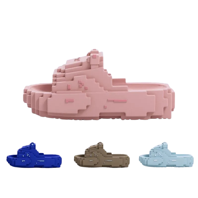 Quirky Pixelated Cartoon Slippers