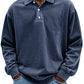 Men's Fashion Retro Washed Distressed Cotton Lapel Long Sleeve Polo Shirt