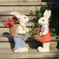 16" Rabbit Couple Garden Statues, Hand-Painted Resin Bunny Planters for Spring & Summer Patio