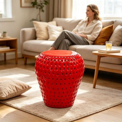 13.4" Oversized Strawberry Resin Stool, Realistic Fruit Side Table for Patio, Garden & Indoor Room