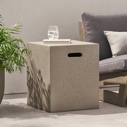 Modern Magnesium Oxide Tank Holder Side Table with Smooth Concrete Surface in Light Grey