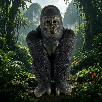 26" Majestic Lifelike Gorilla Statue, Heavy-Duty Resin Wildlife Sculpture for Man Cave & Patio