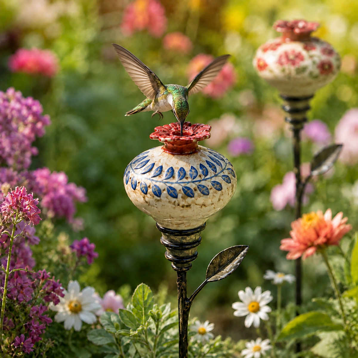 Keramische Bloem Kolibrievoeder – Romantische Tuinsfeer Met Een Vintage Touch!