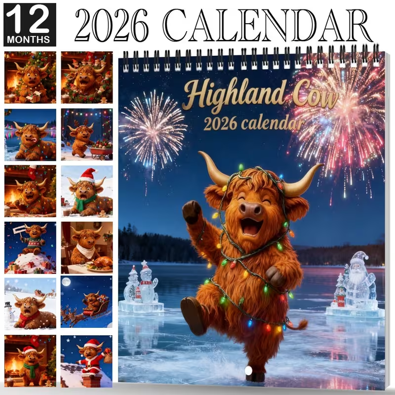 Highland Cow 2026 Charming Holiday Wall Calendar – A Year of Joy, Warmth and Whimsy
