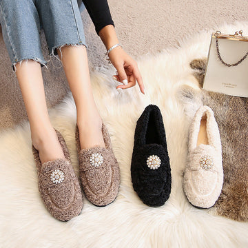 Mao Mao shoes and girls wear lambswool flat-bottomed shoes in autumn and winter