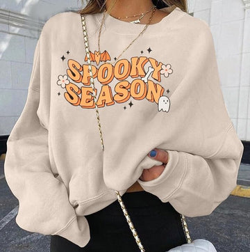 Halloween Sweatshirt Women Cute Spooky Embroidered Pullover Top