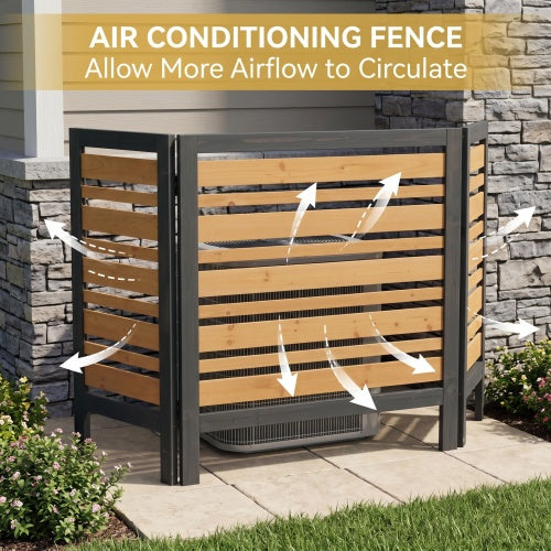3-Panel Wooden Privacy Screen Fence, Outdoor AC Cover for Backyard Garden