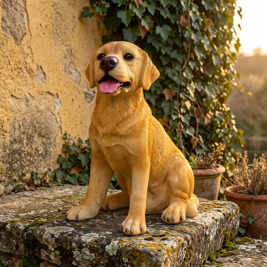 Lifelike Yellow Labrador Statue, Weatherproof Resin Dog Figurine for Garden & Yard Decor