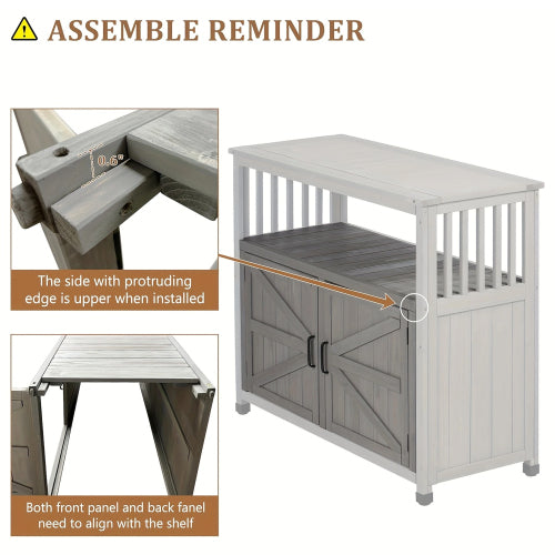 Wooden Outdoor Buffet Cabinet with Storage, Grey Patio Bar Table & Sideboard