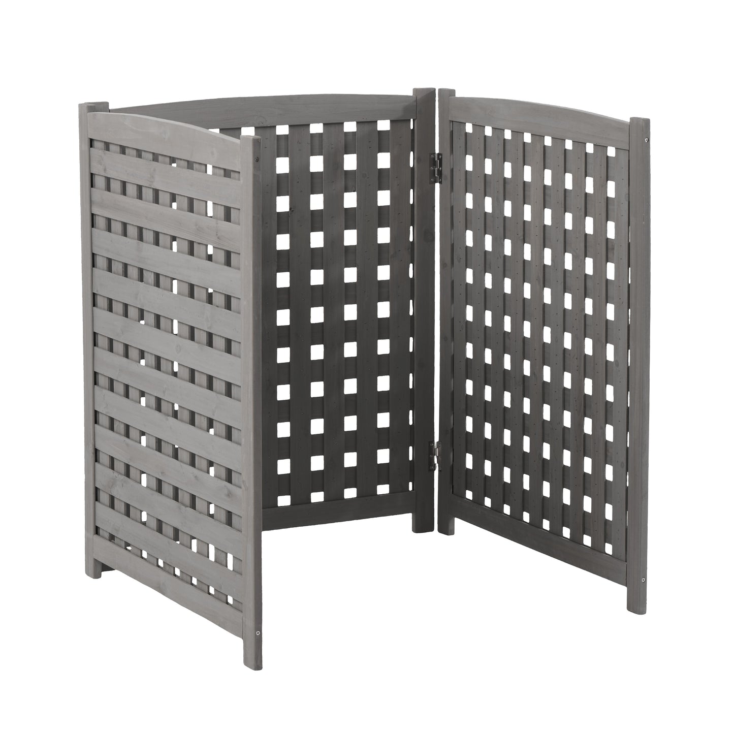 3-Panel Wooden Privacy Screen Fence with Lattice Design, Outdoor AC Cover, Grey
