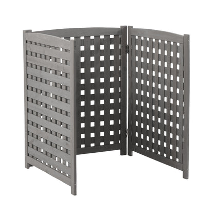 3-Panel Wooden Privacy Screen Fence with Lattice Design, Outdoor AC Cover, Grey