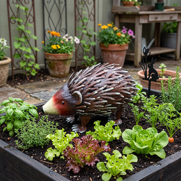 Metal Hedgehog Garden Statue, Handmade Wrought Iron Sculpture for Yard & Lawn Decor