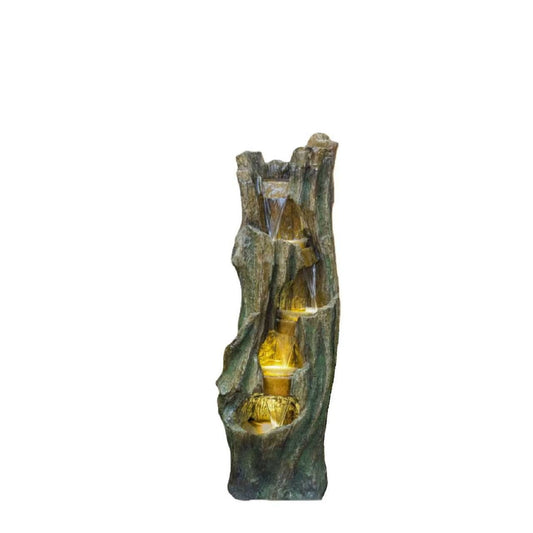 Rustic Tree Trunk Waterfall Fountain, 39.4" LED Lighted Outdoor Zen Garden Decor