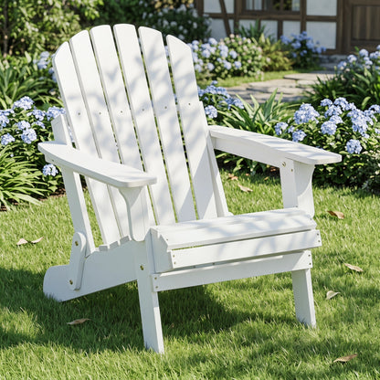 Oversize Folding Wooden Adirondack Chair, Pre-Assembled Patio Chair in White Washed