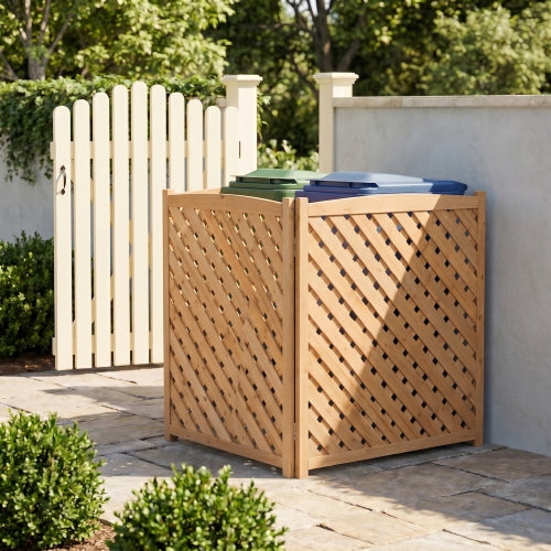 3-Panel Outdoor Wood Privacy Screen, Lattice Fence for AC & Trash