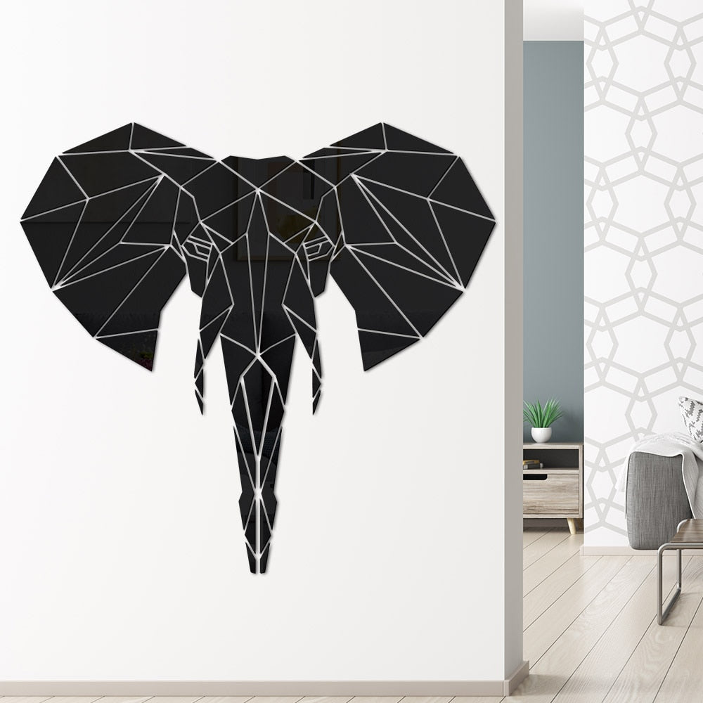 Geometric Elepahnt Acrylic Mirror Wall Stickers Home Decor Decals