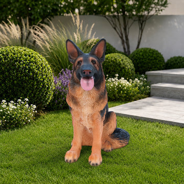 Lifelike German Shepherd Dog Statue, Realistic Resin Figurine for Indoor & Outdoor Decor