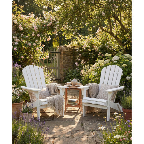 Folding Wooden Adirondack Chair with Embossed Grain, Solid Wood Patio Chair, White