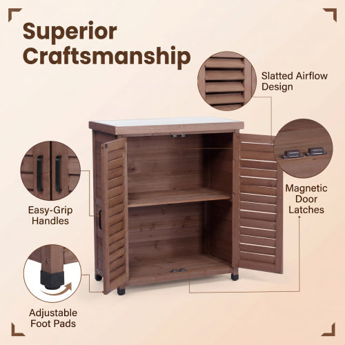 Rustic Potting Bench with Storage Cabinet, Outdoor Wood Workstation Table