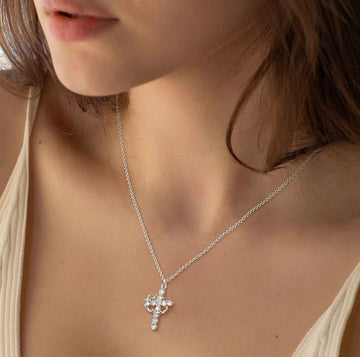 Paved Cross Rotated Crown Necklace