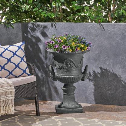 Classic Roman MGO Garden Urn Planter, 28.25" Wide Floral Relief Flower Pot with Handles