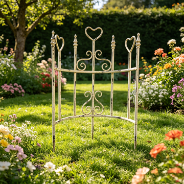 Vintage 29" Rustic White Iron Garden Fence Panels (2-Pack) – Antique Heart Design Wrought Iron Decorative Border, Animal Barrier & Climbing Trellis, Weatherproof Outdoor Yard Edging for Flower Beds, Pathways & Romantic Garden Decor