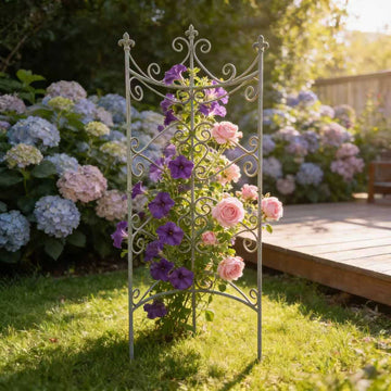Tall 67.7" Vintage White Iron Garden Trellis – Antique Wrought Iron Climbing Plant Support, Decorative Garden Fence & Animal Barrier, Weatherproof Outdoor Yard Landscape Edging for Roses, Clematis, Hydrangeas & Pathway Decor