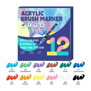 12-72 Colors Acrylic Marker Pen Soft Brush Nib Art Markers for Rocks Tiles Glass Ceramic Pens Painting DIY Art Supplies