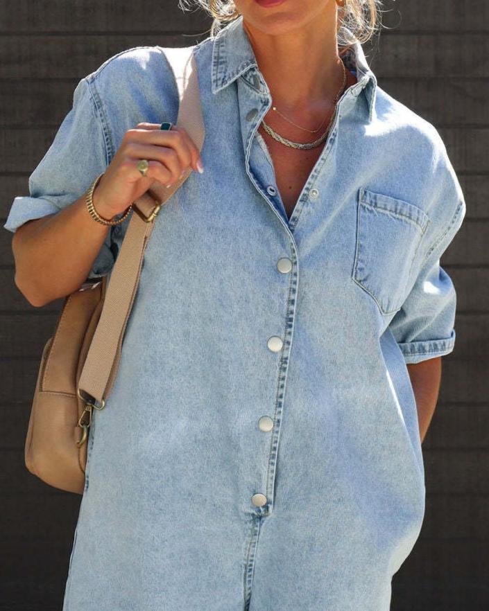 Short Sleeve Denim Romper