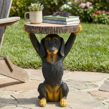 Black Dog Side Table, MGO Hand-Painted End Table for Living Room & Garden Decor