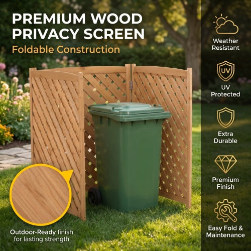 3-Panel Outdoor Wood Privacy Screen, Lattice Fence for AC & Trash