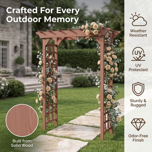Wooden Garden Arbor with Trellis, Wedding Arch Pergola for Outdoor Ceremony