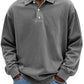 Men's Fashion Retro Washed Distressed Cotton Lapel Long Sleeve Polo Shirt