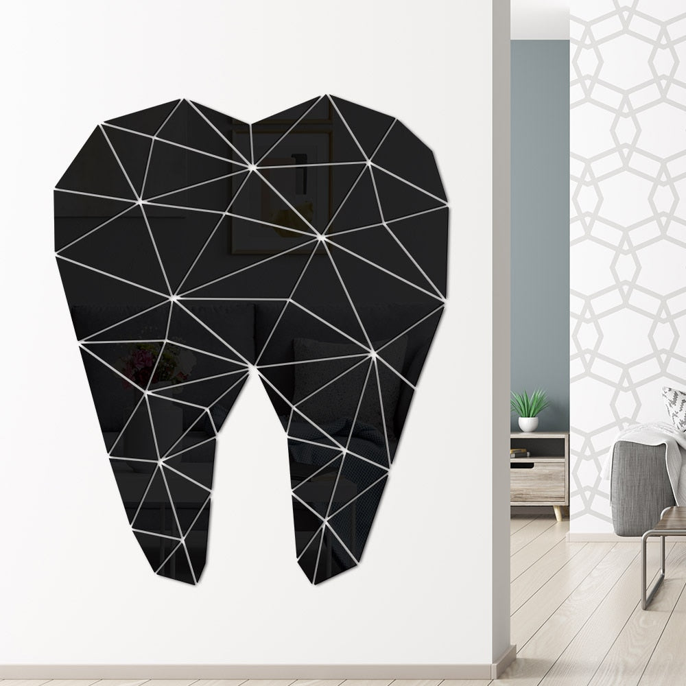Dental Care Tooth Shaped Acrylic Mirrored Wall Stickers Dentist Clinic Decor Decals