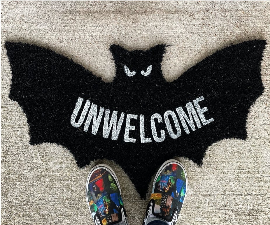 "Unwelcome" Bat Shaped Coir Mat