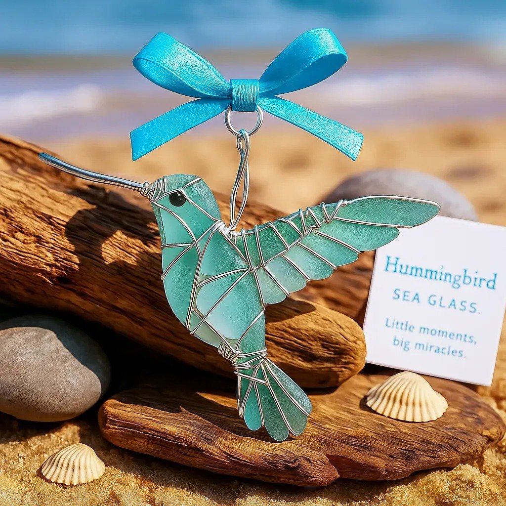 🩵Handmade Sea Glass Bird Ornament