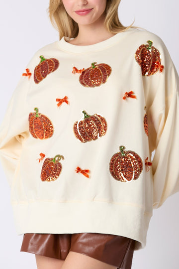 Pumpkin Sequin Embroidered Oversized Sweatshirt