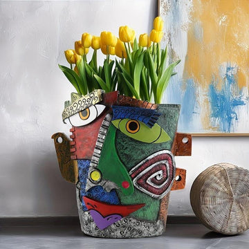 Abstract Face Design Flower Pot
