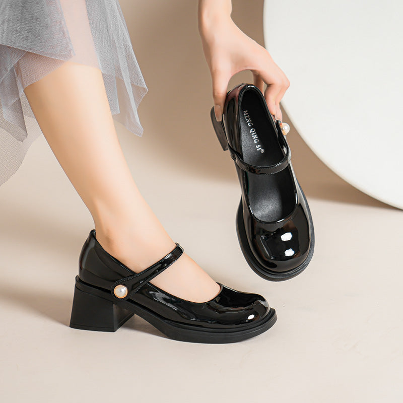 Women Stylish Glossy Leather Mary Jane Shoes