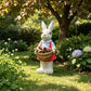16" Rabbit Couple Garden Statues, Hand-Painted Resin Bunny Planters for Spring & Summer Patio