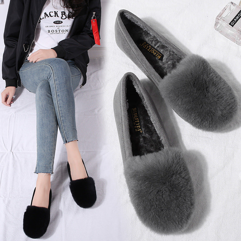 Autumn and Winter New Korean Version Versatile Plush Flat Bottom Bean Shoes