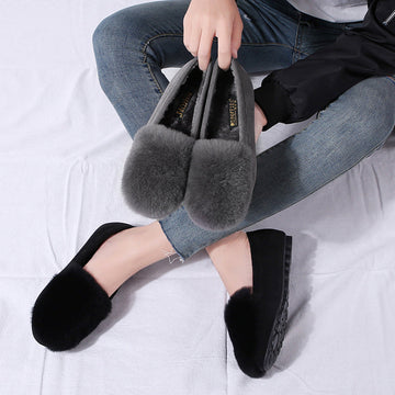 Autumn and Winter New Korean Version Versatile Plush Flat Bottom Bean Shoes