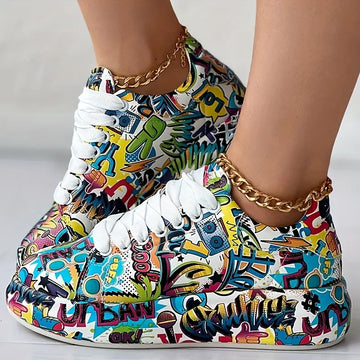 Women's Graffiti Print Low Sneakers